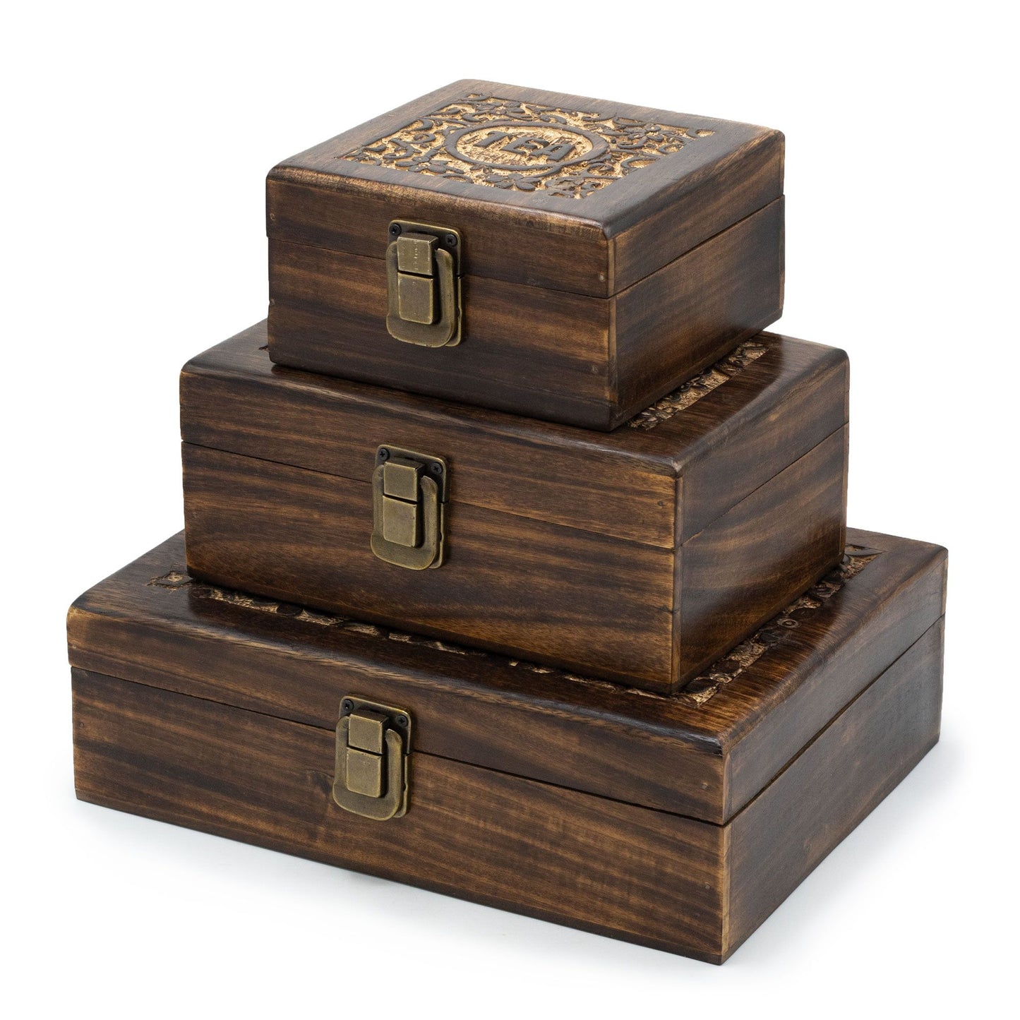Carved Mango Wood Tea Box (Small)