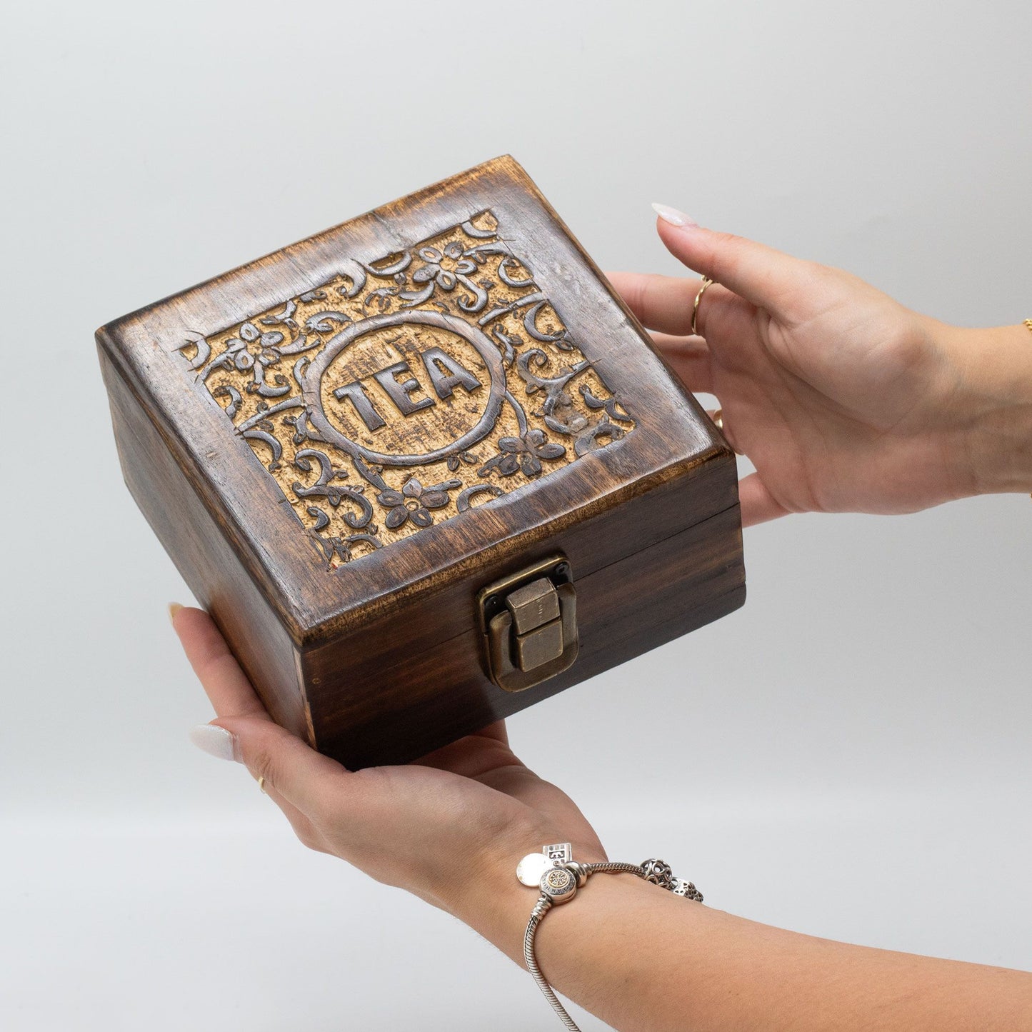 Carved Mango Wood Tea Box (Small)