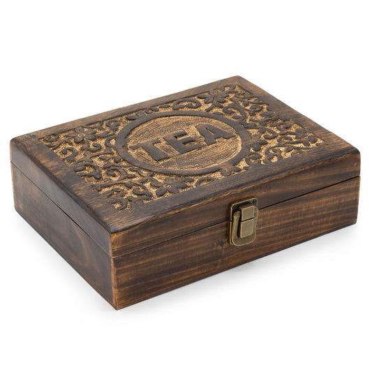 Carved Mango Wood Tea Box (Large)