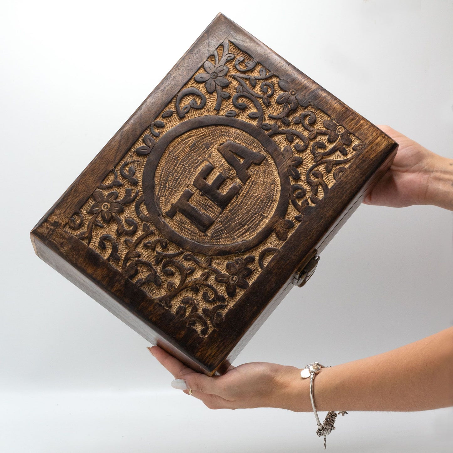 Carved Mango Wood Tea Box (Large)