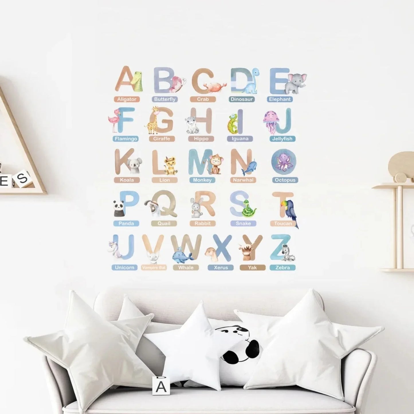 Live Vida Alphabet Nursery Wall Stickers with Animal Figures 26 pcs - Blue