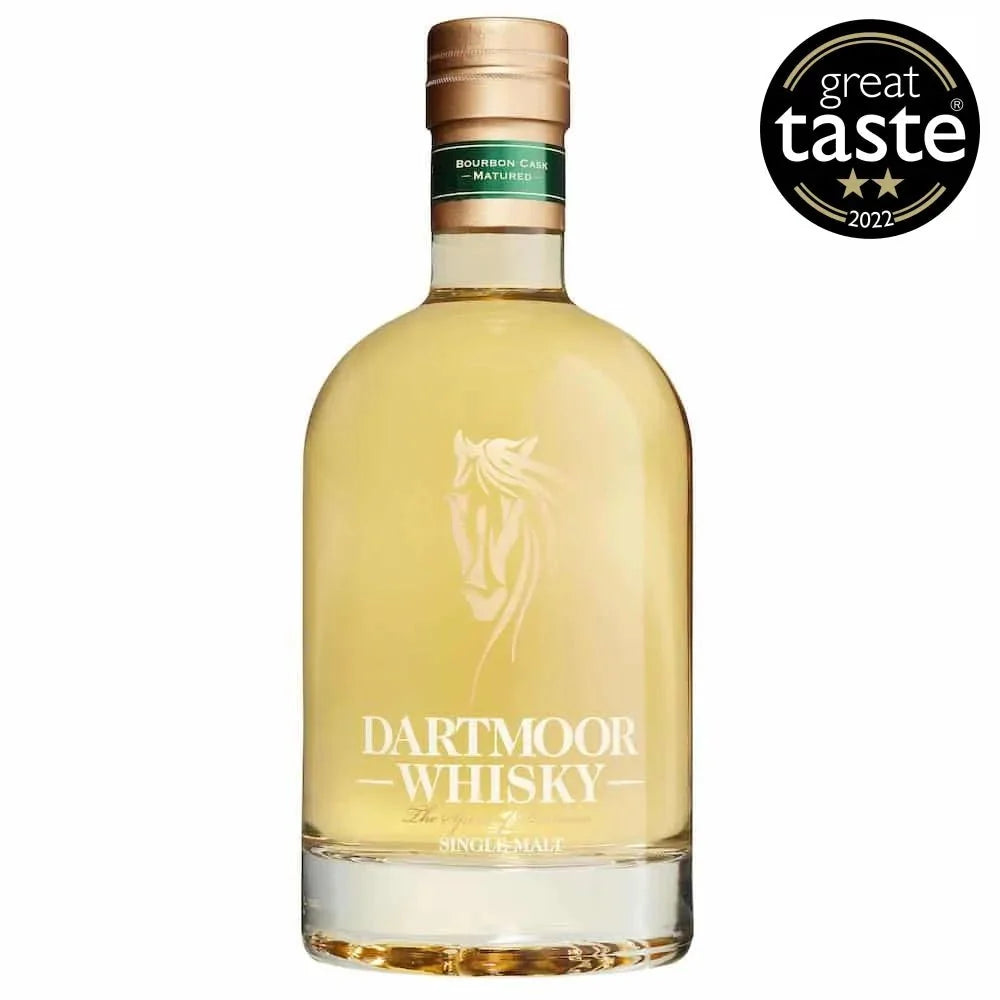 Bourbon cask matured whisky bottle with gold cap, label, and Great Taste 2022 badge