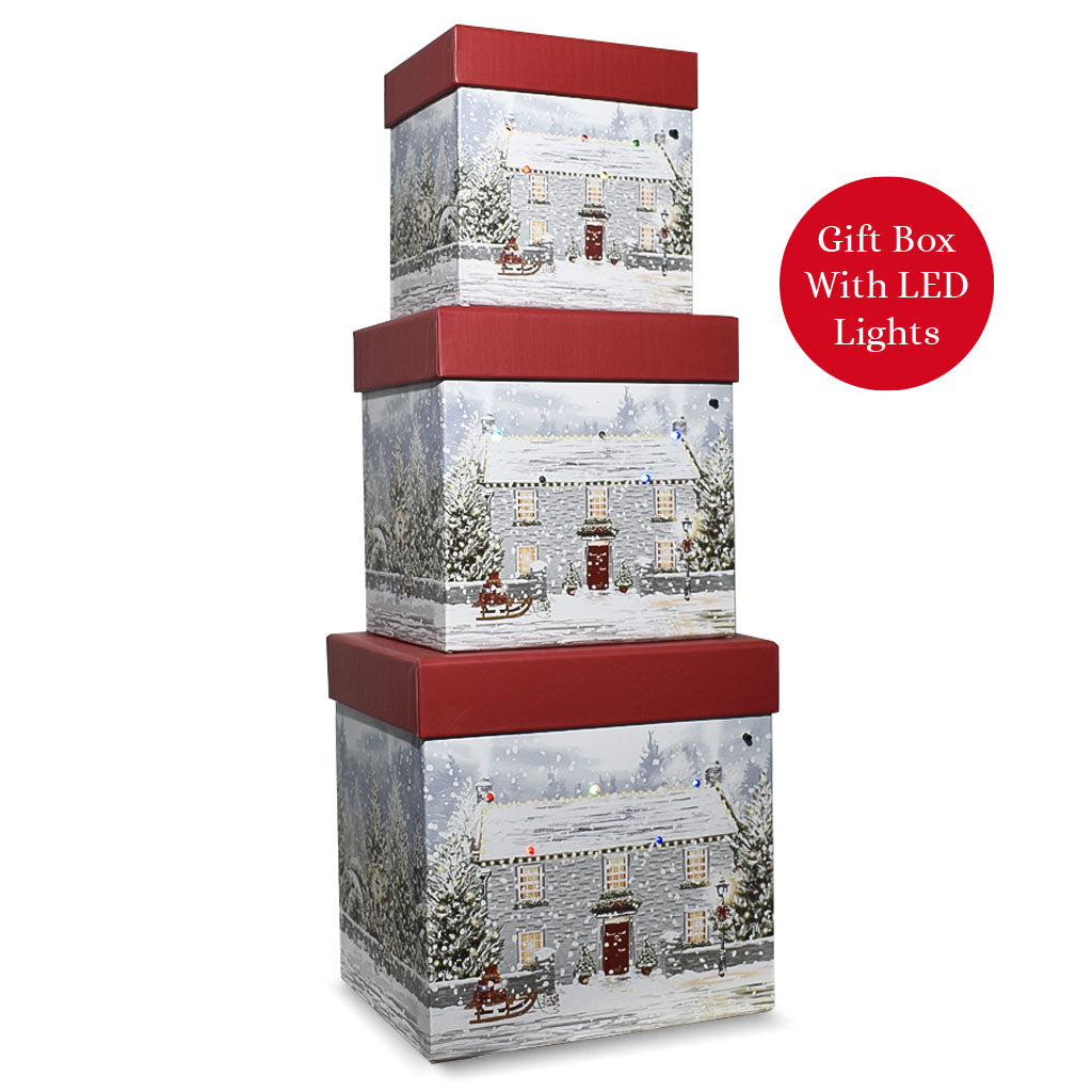 Set Of 3 House Design Gift Boxes with LED lights