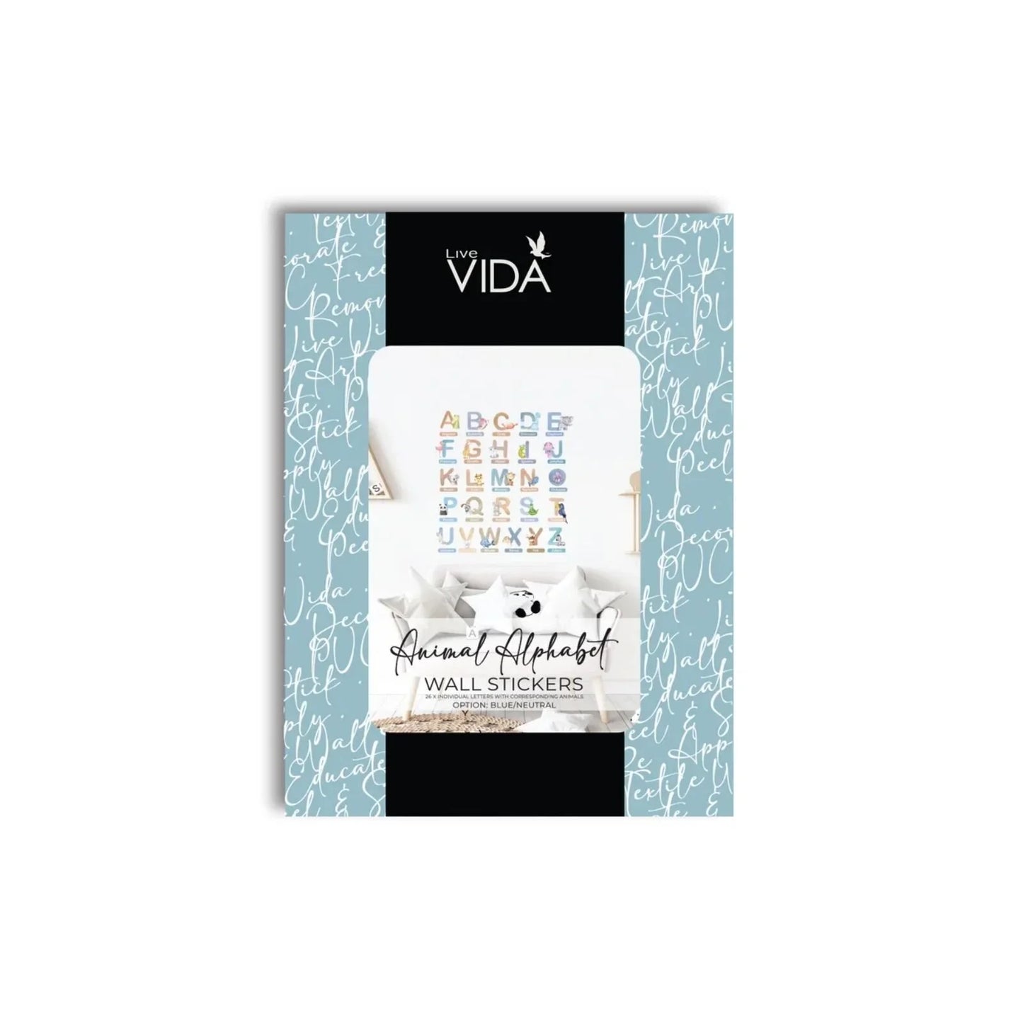 Live Vida Alphabet Nursery Wall Stickers with Animal Figures 26 pcs - Blue