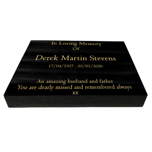 Granite Memorial Tablet – Polished Black Stone – Free Personalised Gold Engraving