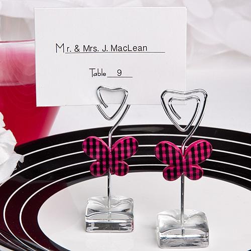 Gingham Butterfly Design Place Card / Photo Holders ~ Choice Of Colours