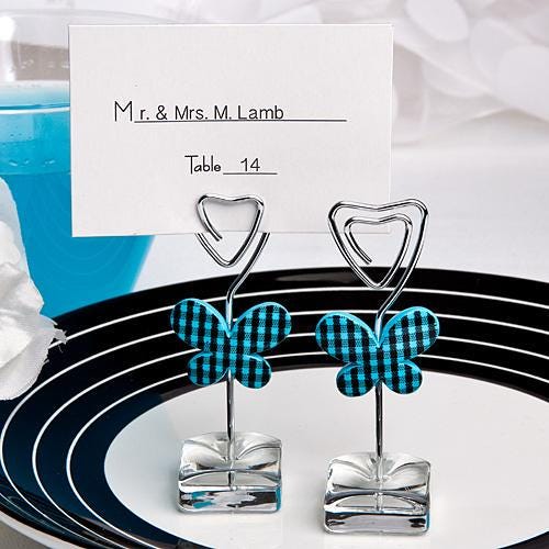 Gingham Butterfly Design Place Card / Photo Holders ~ Choice Of Colours