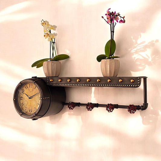 Beautiful shelf with clock and hooks
