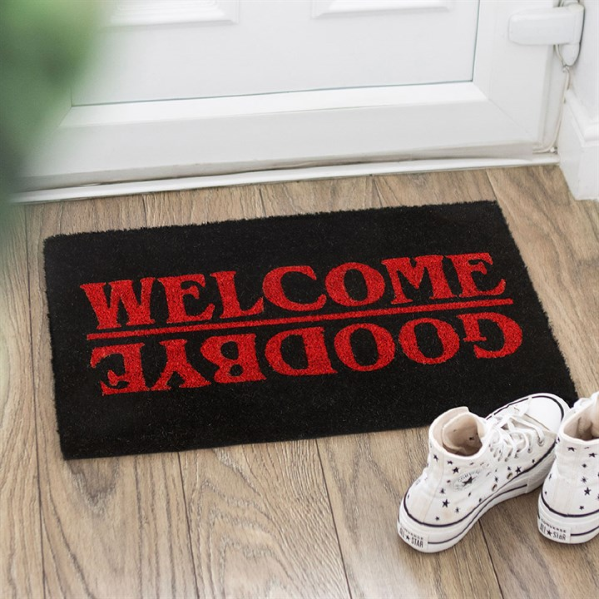 Black Welcome Goodbye Doormat