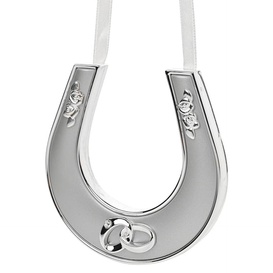 Amore Silverplated Horse Shoe with Icon, Crystal and Ribbon