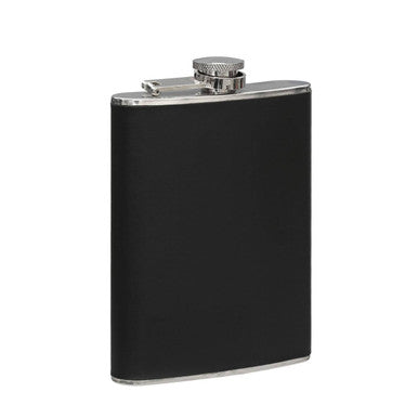 Black Leather Effect Stainless Steel Hip Flask Set