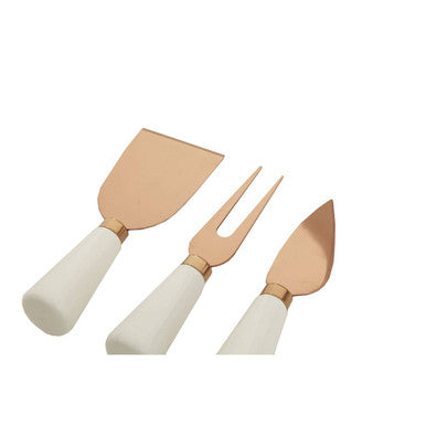 Exbury 3Pc White And Rose Gold Cheese Knife Set