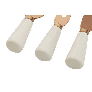 Exbury 3Pc White And Rose Gold Cheese Knife Set