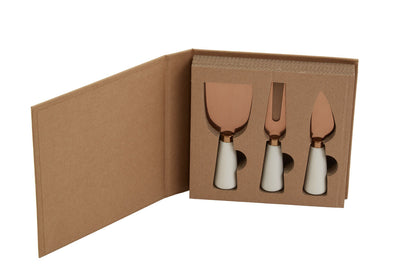 Exbury 3Pc White And Rose Gold Cheese Knife Set