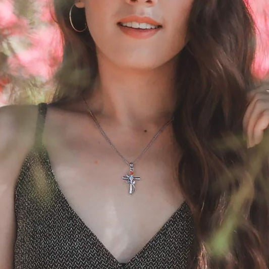 Rose Cross Necklace With Rhinestone Fashion Pendant Necklace ~ Valentine's Day Gift