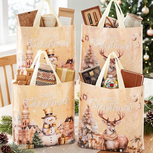 Christmas Gift  Printed Carrier Bag - Snowman & Elk Design