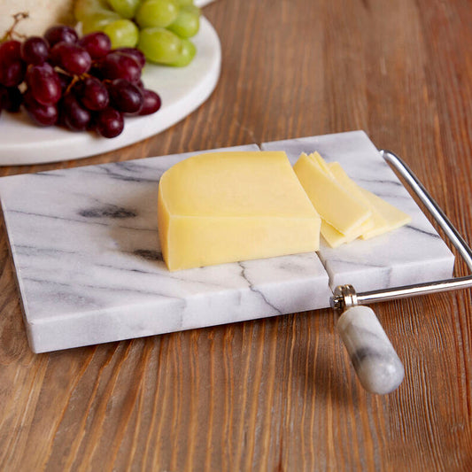Salerno White Marble Cheese Board with Wire Cutter