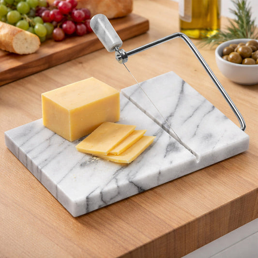 Salerno White Marble Cheese Board with Wire Cutter