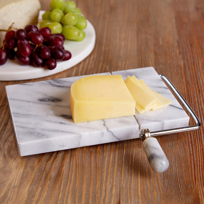 Salerno White Marble Cheese Board with Wire Cutter