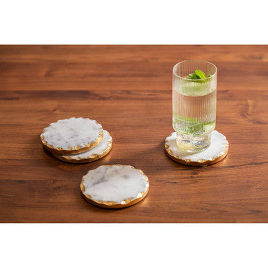 Set Of 4 Round White Marble Coasters