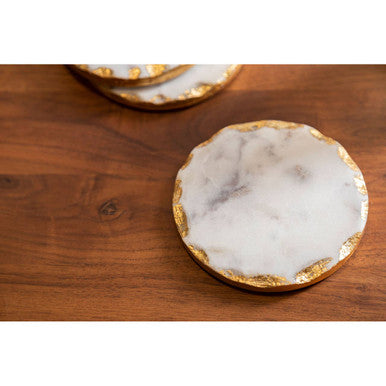 Set Of 4 Round White Marble Coasters