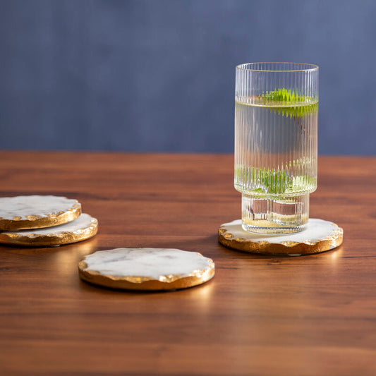 Set Of 4 Round White Marble Coasters