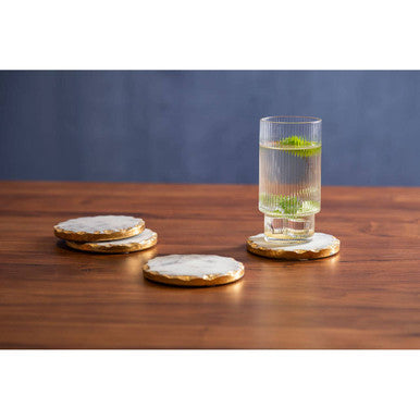 Set Of 4 Round White Marble Coasters