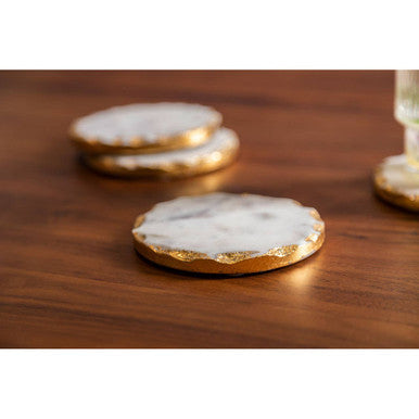Set Of 4 Round White Marble Coasters