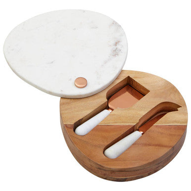Monzaro White Marble And Wood Cheese Board and Knife Set