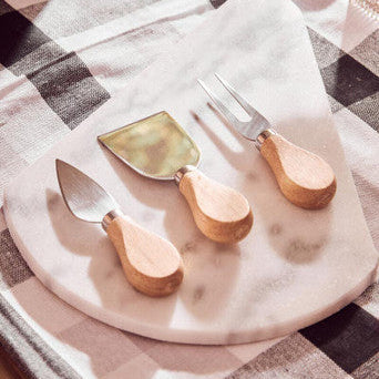 Kindia White Fan Shaped Marble Cheese Board With 3 Knives