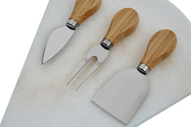 Kindia White Fan Shaped Marble Cheese Board With 3 Knives