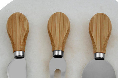Kindia White Fan Shaped Marble Cheese Board With 3 Knives