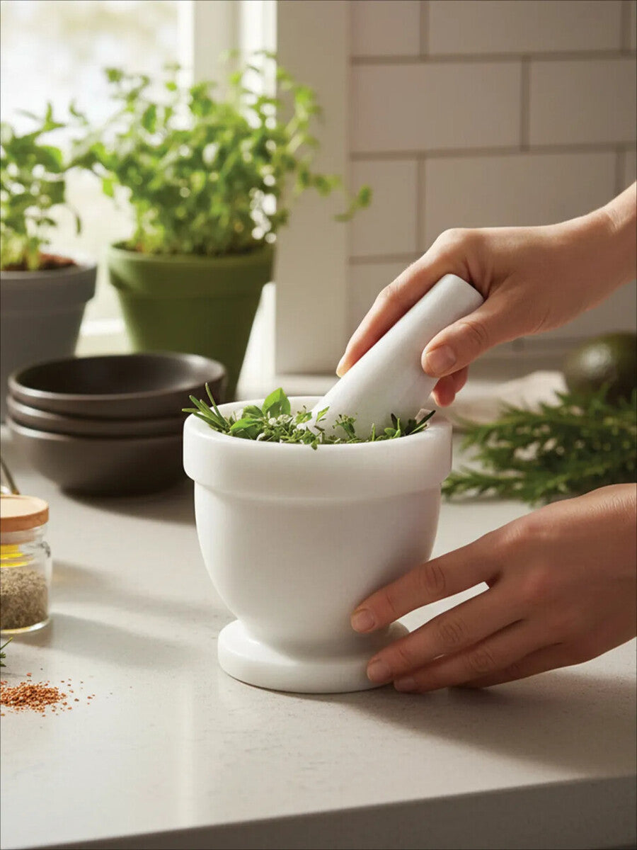 Salerno White Marble Mortar And Pestle Set