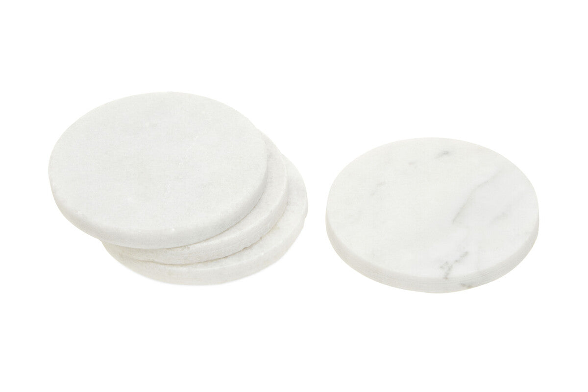 Set of 4 White Marble Round Coasters | Kindia