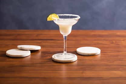 Set of 4 White Marble Round Coasters | Kindia