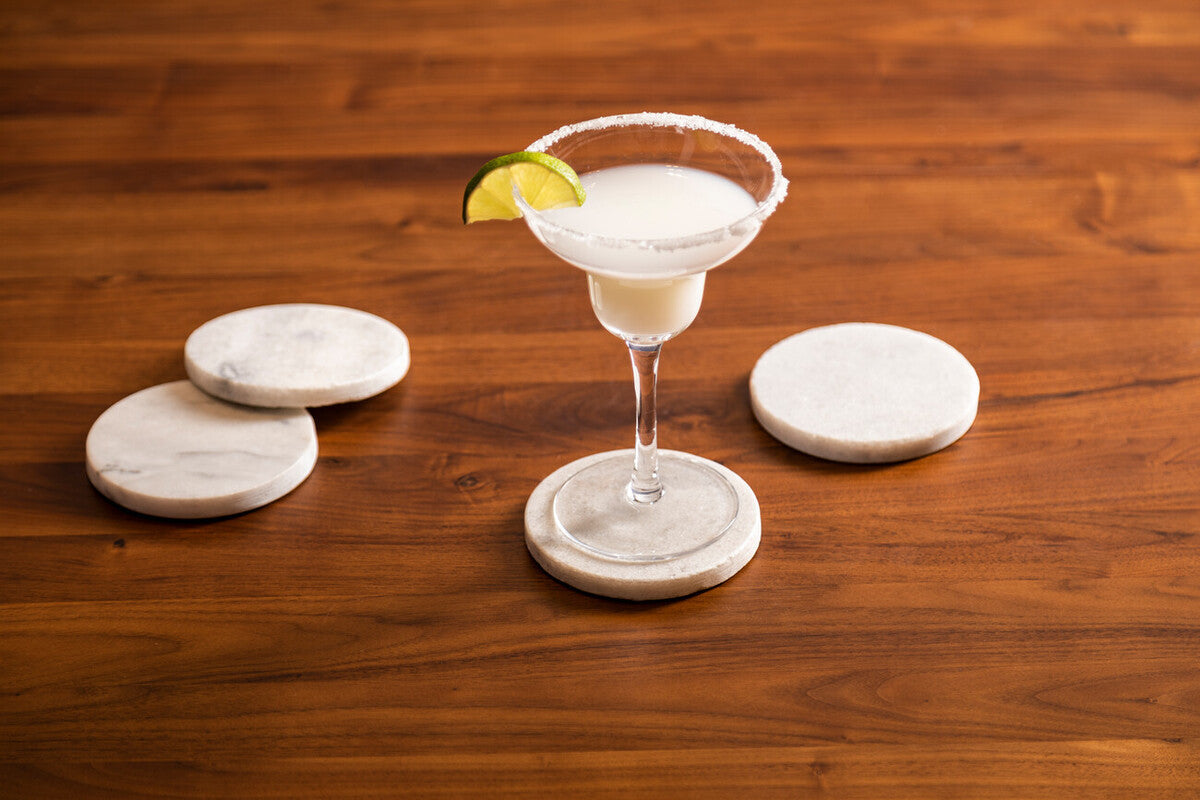 Set of 4 White Marble Round Coasters | Kindia