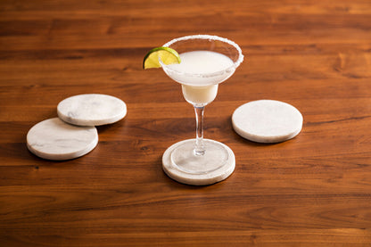 Set of 4 White Marble Round Coasters | Kindia