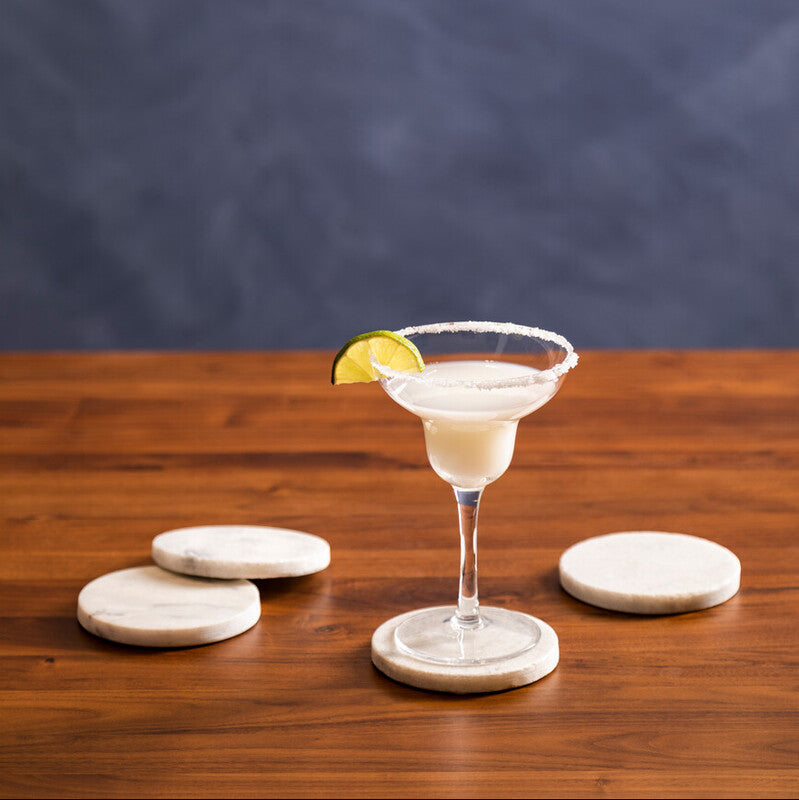 Set of 4 White Marble Round Coasters | Kindia