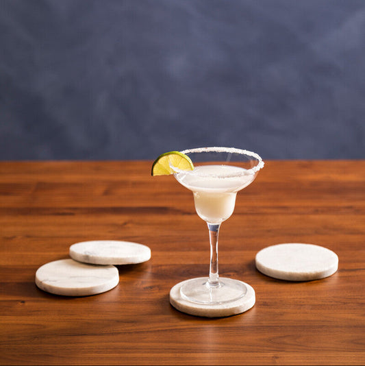 Set of 4 White Marble Round Coasters | Kindia