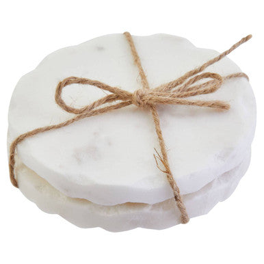Kindia Set Of 4 White Marble Rustic Edge Coasters