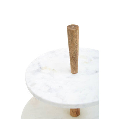 Monzaro Two Tier Marble and Acacia Wood Cake Stand