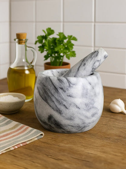 Salerno Grey Marble Clean Sided Mortar And Pestle