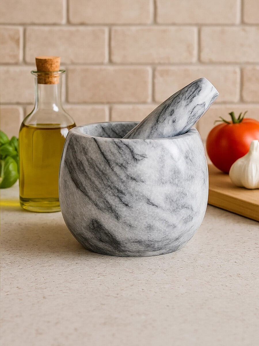 Salerno Grey Marble Clean Sided Mortar And Pestle
