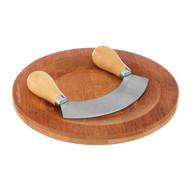 Aleki Bamboo Chopping and Serving Board with Mezzaluna Herb Chopper