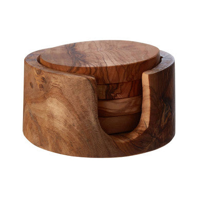 Kora Set Of 4 Olive Wood Round Coasters