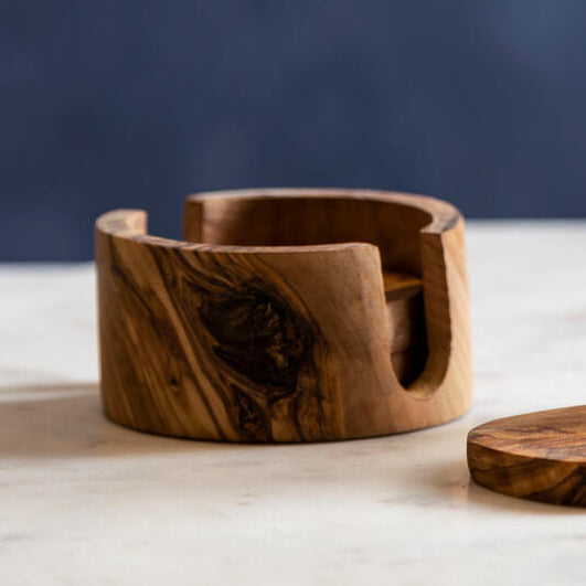 Kora Set Of 4 Olive Wood Round Coasters