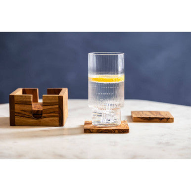 Kora Set Of 4 Olive Wood Square Coasters