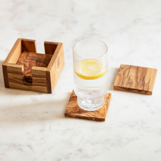 Kora Set Of 4 Olive Wood Square Coasters