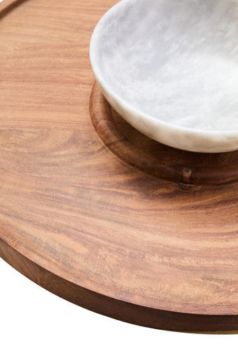 Kora Acacia Wood And White Marble Chip And Dip Plate