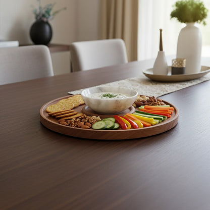 Kora Acacia Wood And White Marble Chip And Dip Plate